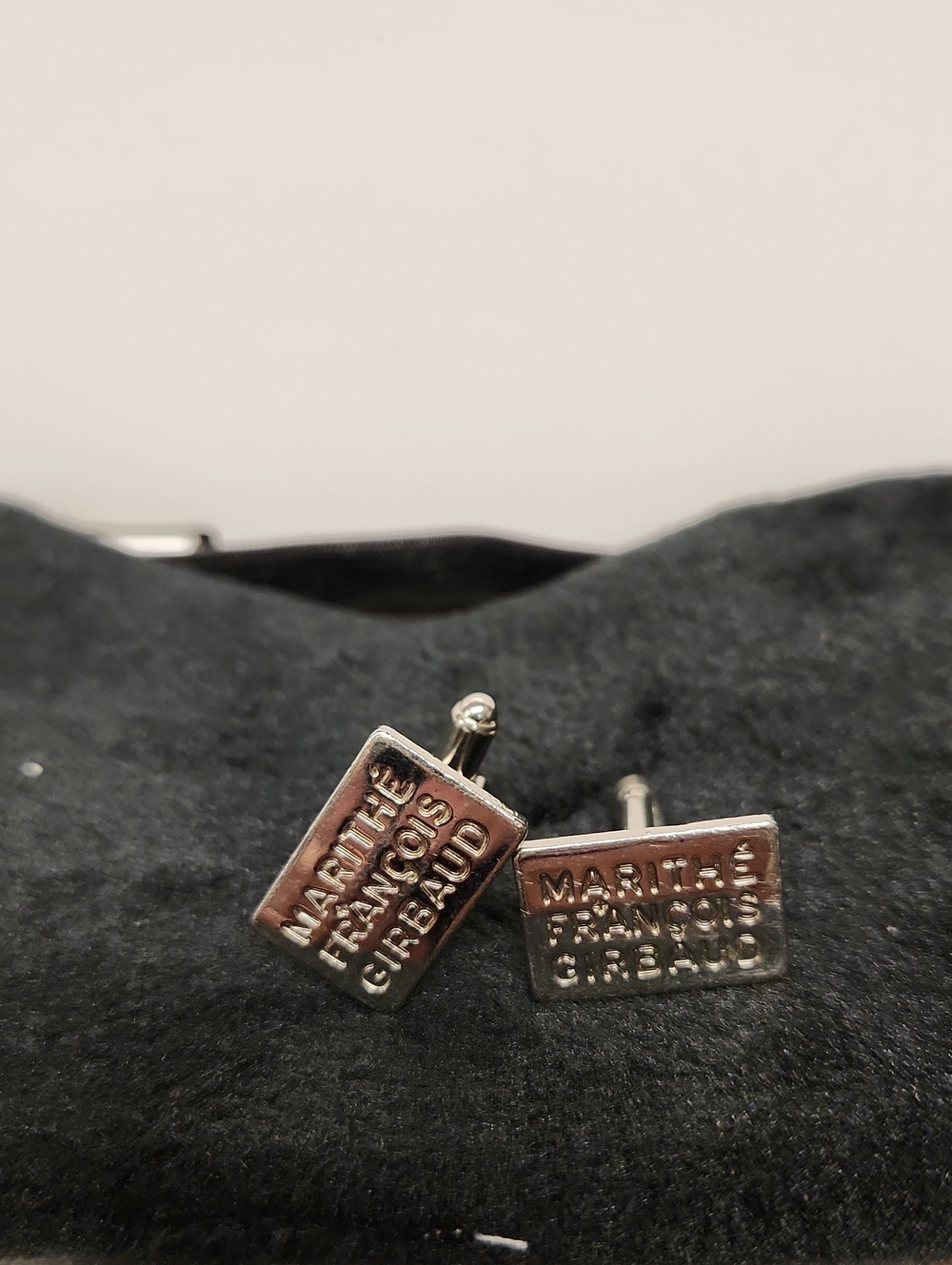 Marithe Francois Girbaud Silver Rectangular Logo Cufflinks